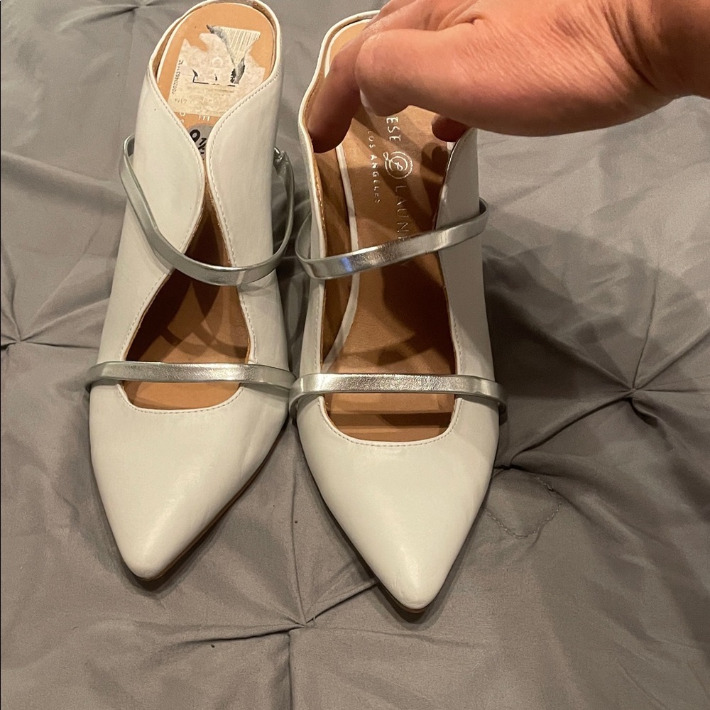 Chinese Laundry Silver Strap White Mules